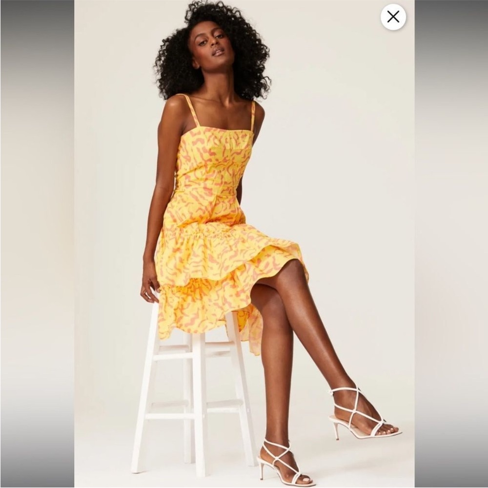 Derek Lam Cotton Spaghetti Strap Mini Dress Size 40 Yellow Pink Scribble Print